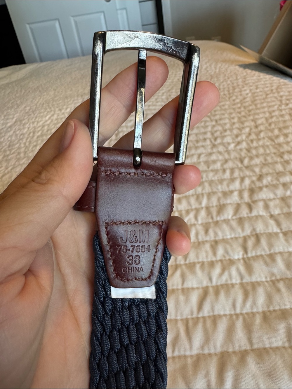 Johnston & Murphy J&M Blue Stretch Woven Belt Size 38 Braided Casual - Picture 3 of 4